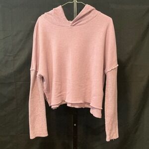 Urban Out From Under Cropped Hoodie Sweatshirt Purple Textured Sleeve Raw Hem M